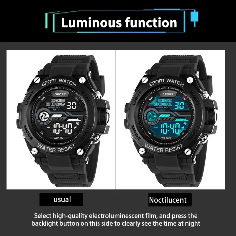Yihou Orologio Militare Uomo Sportivo - Cronografo Digitale/Analogico, LED, Impermeabile, Tattico, 53mm