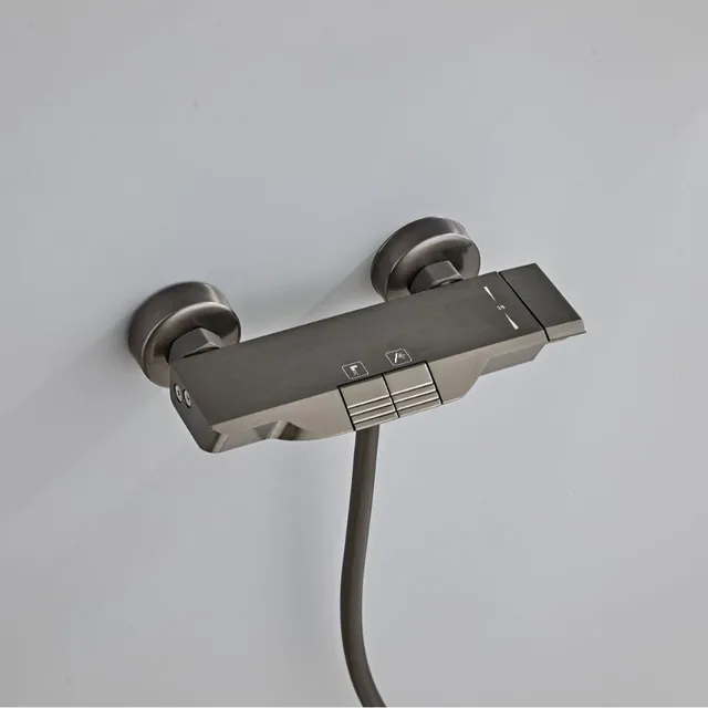 Stenoc ปืนสีเทาโมเดิร์นออกแบบติดผนังทองเหลืองก๊อกน้ําอาบน้ํา 2 ฟังก์ชั่นน้ําตกชุดฝักบัวอาบน้ําร้อนและเย็นผสม 3