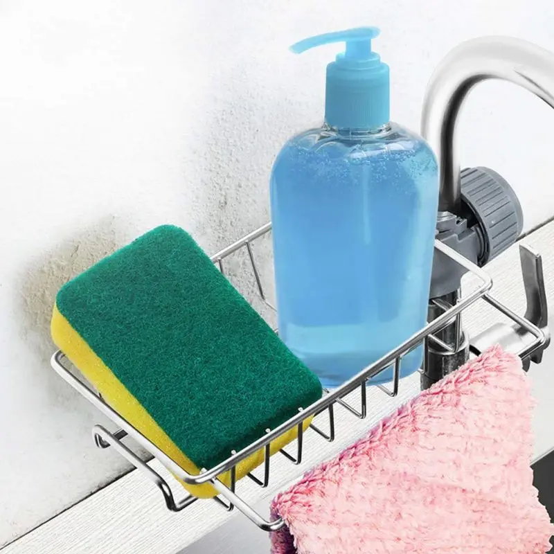 Stainless Steel Kitchen Sink Drain Rack Sponge Storage Faucet Holder Soap Drainer Towel Rack Shelf Adjustable Kitchen Accessorie