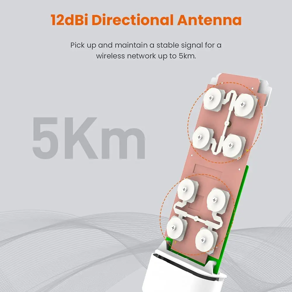 Tenda 야외 CPE, IP64 방수, 12dBi 안테나, 6KVA 번개 보호, WISP, AP, O3 v2, 5km 장거리 P2P