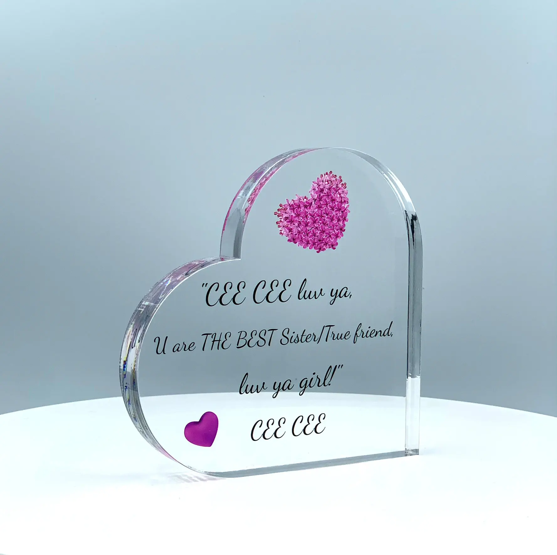 

Love Hearts Flower Print Acrylic Block Heart Plaque Anniversary Premium Wedding Engagement Gift for Bedroom Office Desktop Decor
