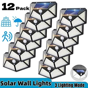 12 Pack Solar Lights Outdoor 100LED Wall Lamp Motion Sensor Security Lights 270° Lighting Angle Bright for Backyard Garden Patio