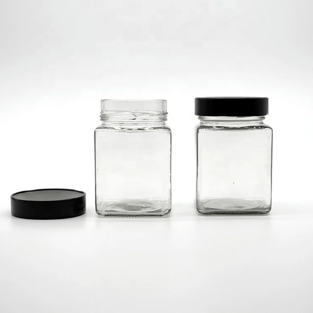 Full Size Capacity Empty Clear Square Glass Jar for Honey Coconut Oil with Airtight Lid MOQ500 Custom Available Inbox Us 2