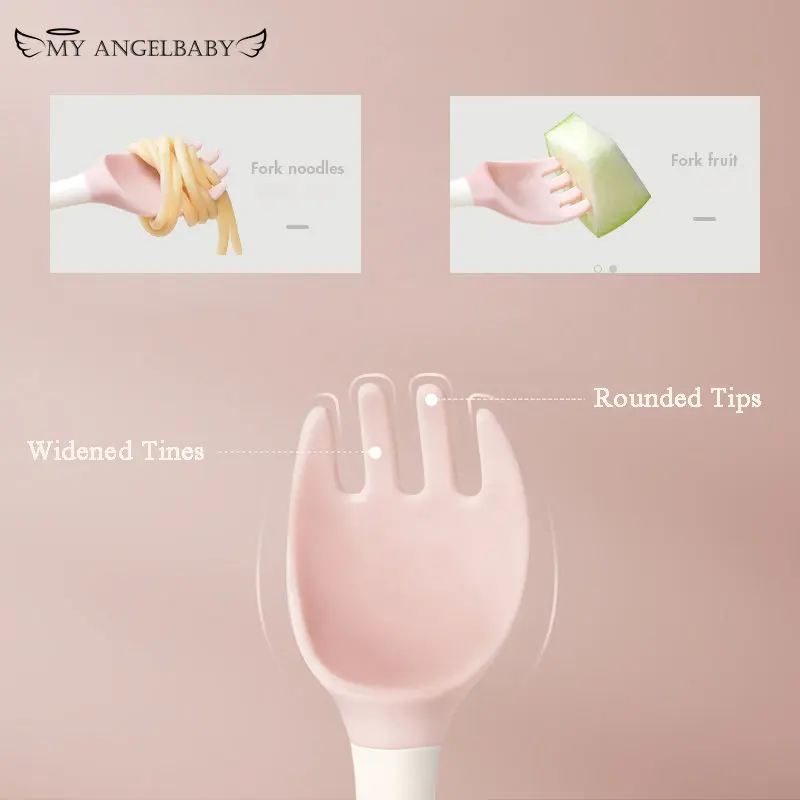 Silicone Spoon Fork 2PCS for Baby Utensils Set Auxiliary Food Toddler Learn To Eat Training Bendable Soft Fork Infant Tableware silicone cutlery set baby feeding spoon