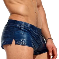 Mens Swim Shorts Slim Fit Glossy Swimming Trunks Bottoms Low Rise Sides Slit Shorts Vacation Beach Pool Party Nightclub Costumes 2