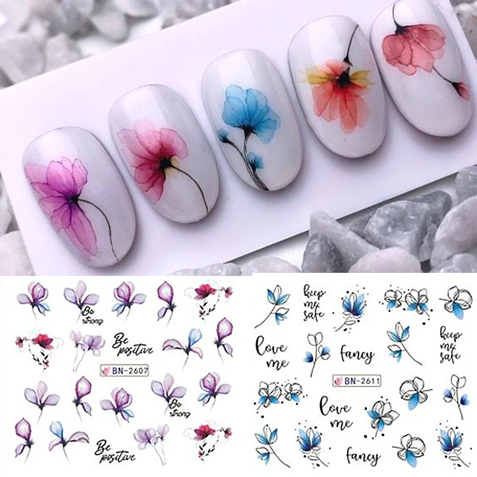 12 PCs Nail Sticker Set Spring Summer Water Decal Nail Art Ink Flowers Leaves Graffiti Slider for Nail Decoration Foils Tattoo 4