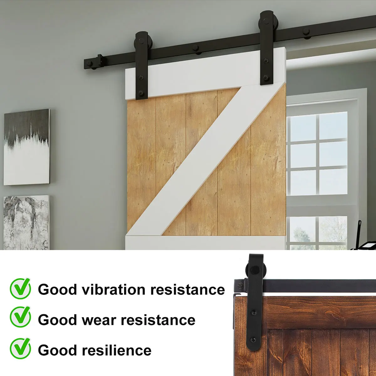 Black Carbon Steel Sliding Barn Door Hardware Kit for Cabinets