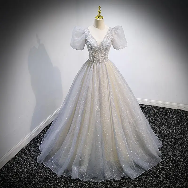 Glitter Quinceanera Dresses Ball Gown V Neck Short Sleeves Princess Girl Sequin Sweet 16 Prom Dresses Evening Formal Gowns