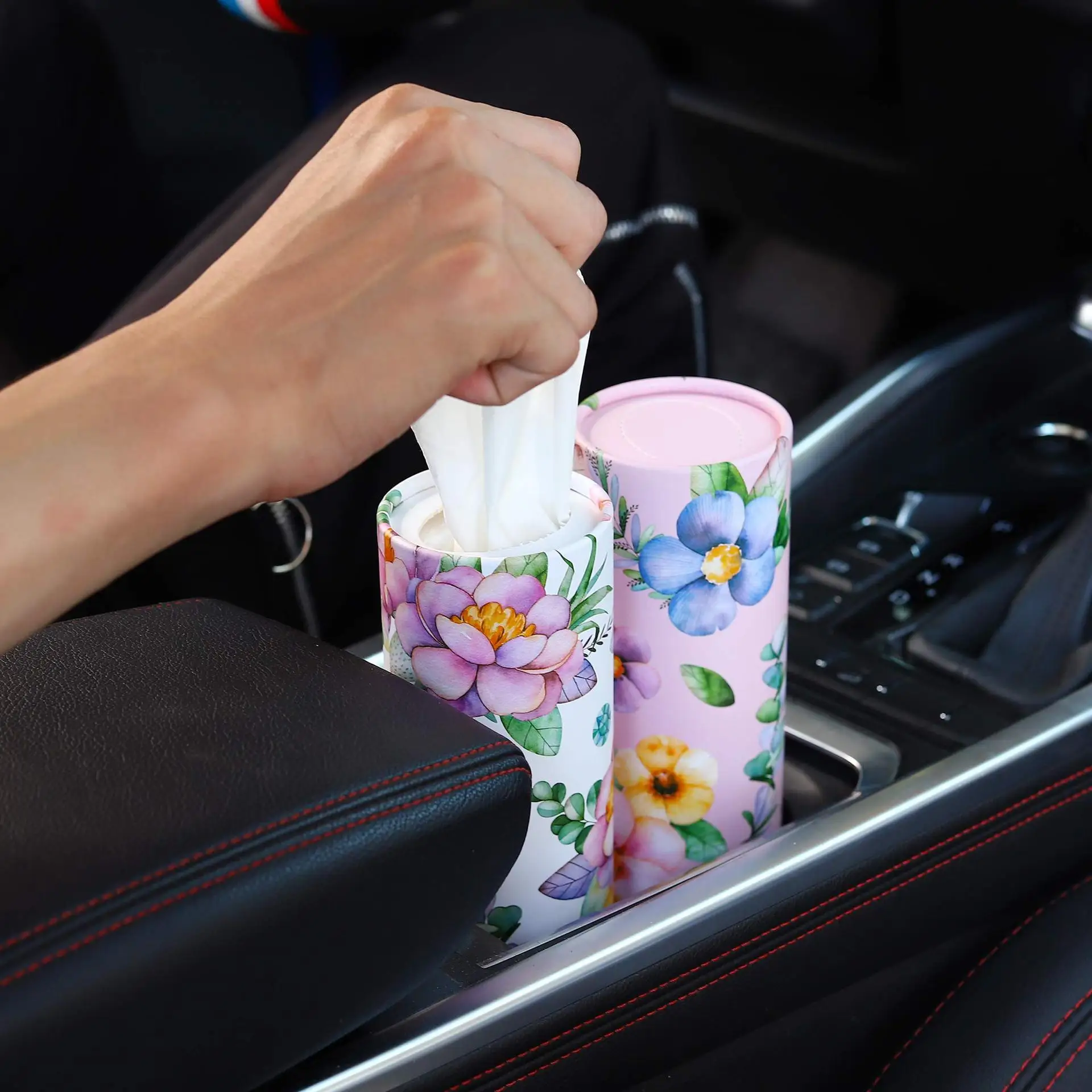 1Roll Flower Patterned Cylindrical Tissue Napkin Tissue Tube Handkerchief Paper Travel Tissue Tube Suitable for Cars and Homes
