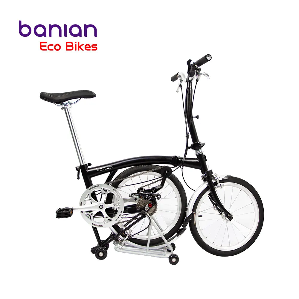 

New Litepro Bromp-ton Style 16 Inch 9 Speed Triple Folding Bike Chrome-Molybdenum Steel Alloy Frame V-Brake Mini Trifold Bicycle