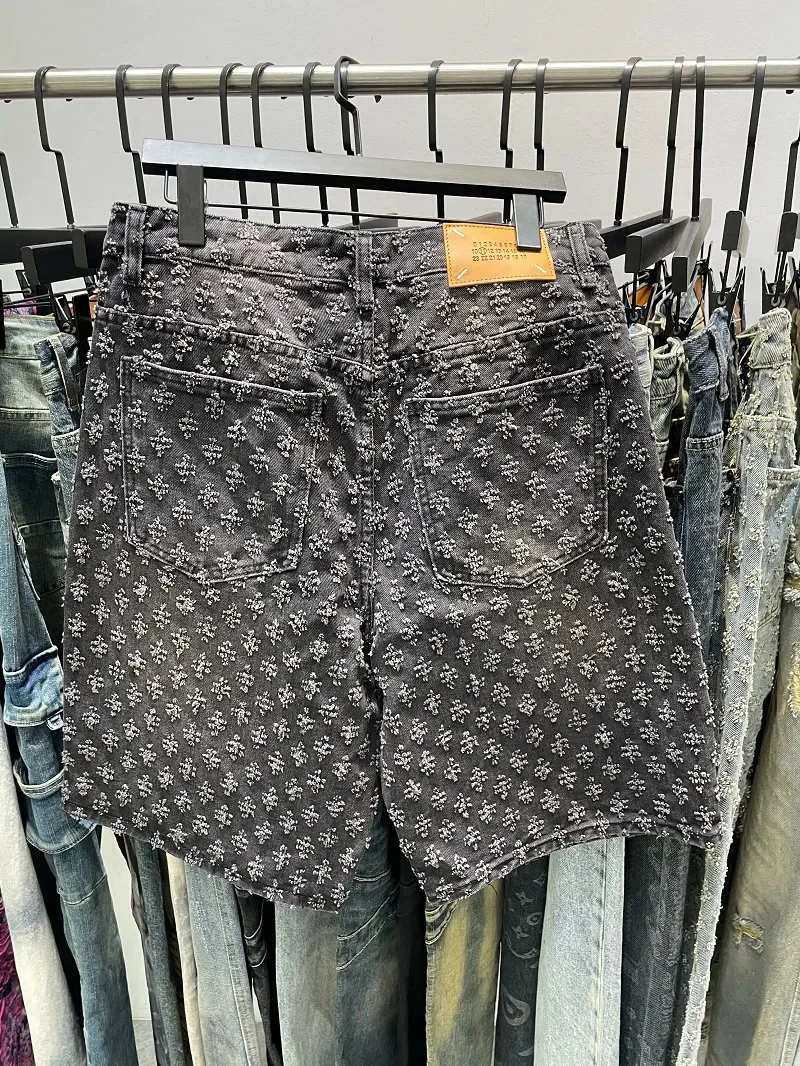 Fashion Casual Summer Light Blue Distressed Men Denim Shorts Smart Straight Leg Loosen Male High Street Niche Design Tide Shorts 4