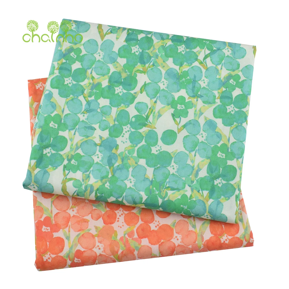 Chainho,Printed Plain Weave Poplin Cotton Fabric,DIY Sewing Quilting Material,Patchwork Cloth,Floral Series,3 Sizes,15PC153
