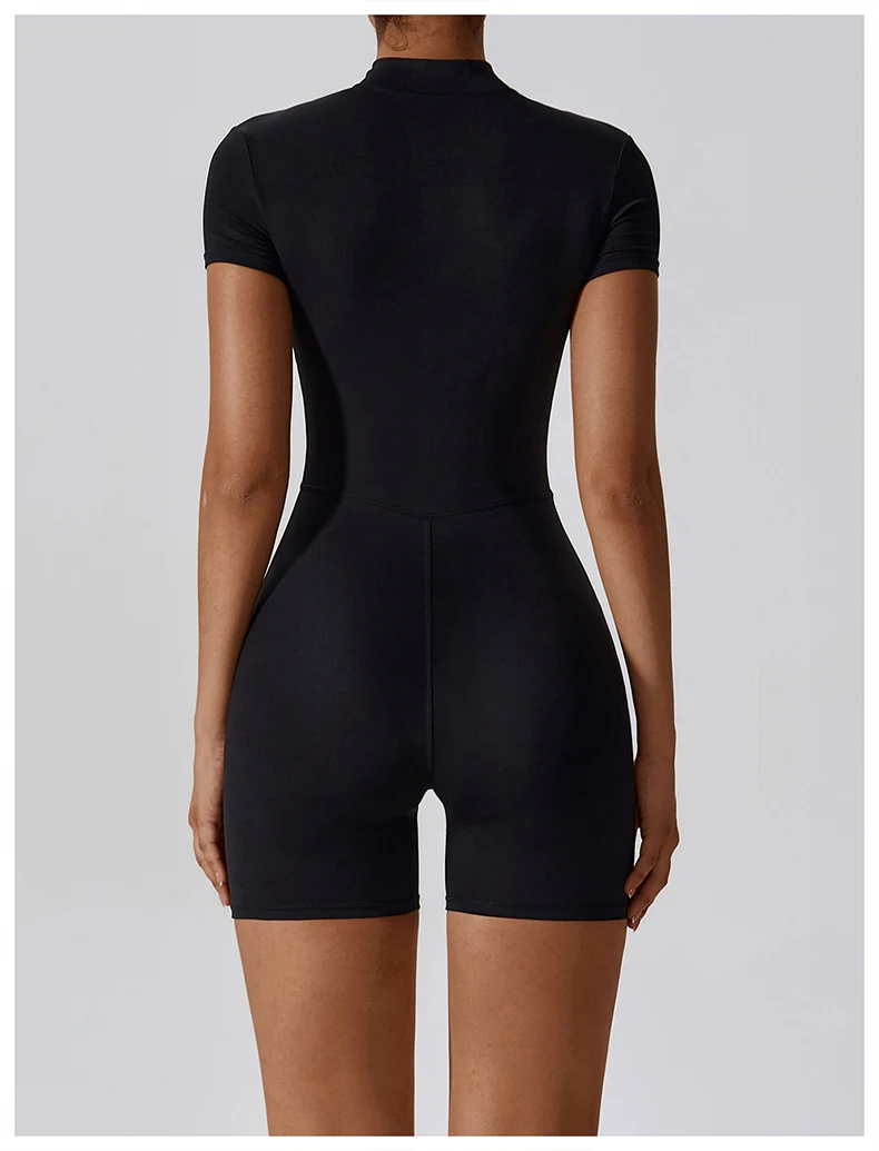 Damen Sommer Gym Jumpsuit Einfarbig Dehnbar Weich Einteiliges Yoga-Set Atmungsaktiv Slim Fit Workout Lauf-Kurzanzug Sportbekleidung – Detail 10