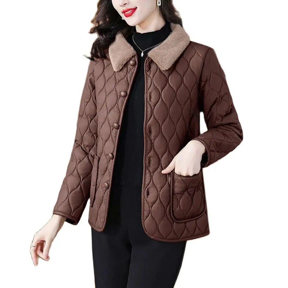 Fashionable Middle-aged And Old-aged Leather Coat Women's Autumn And Winter New Loose Slim Temperament Fleece Cotton-Padded Coat