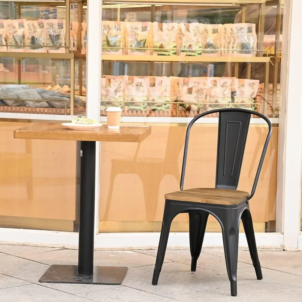 The Dinning Chairs Are Made of Sturdy Steel and Durable Elm, X-brace Under Each Seat Provides Additional Support and Stability