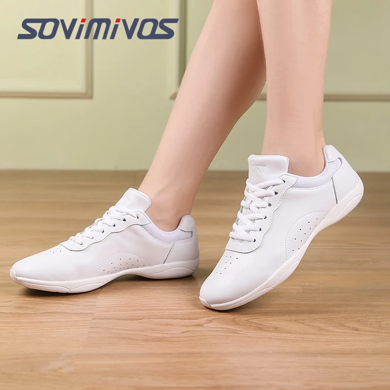 Women Dance Shoes Lightweight Flat Athletic Shoes Competitive Aerobic Gymnastics Fitness Sports White Dance Sneakers