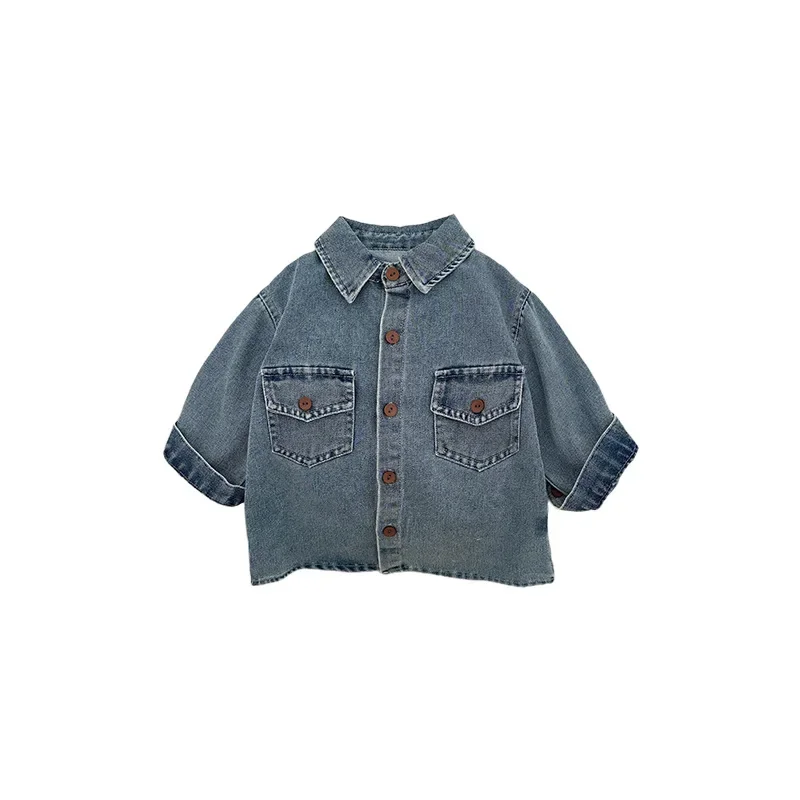 Stylish Boys' Denim Shirt Trendy Spring Autumn Outerwear Retro Baby Boy's Jacket Versatile Fashionable Children's Clothing