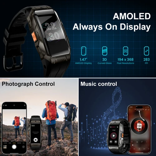 KOSPET TANK X1 견고한 3D AMOLED 디스플레이 Android 용 Smartwatch IOS Ftiness 시계 10ATM IP69K 피트니스 트래커 남성용 스마트 시계 5