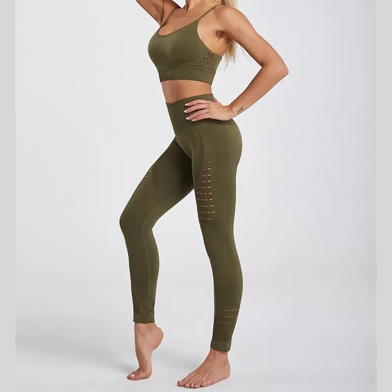 

Women Seamless Yoga Set 2pcs High Waist Leggings Fitness Sports Gymwear Workout Clothes Gym Crop Top