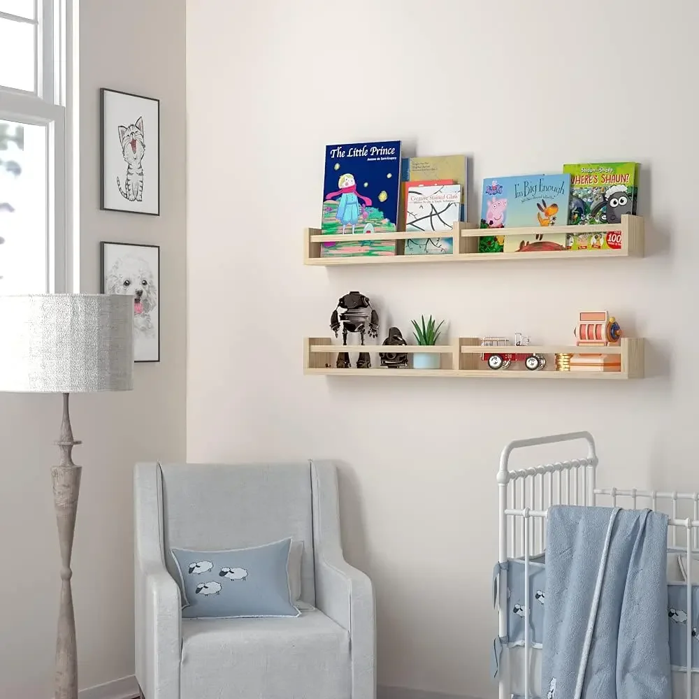 Wood Floating Book Shelves Wooden Shelves Classic Nursery for Wall Kids Room Bathroom Kitchen Decor