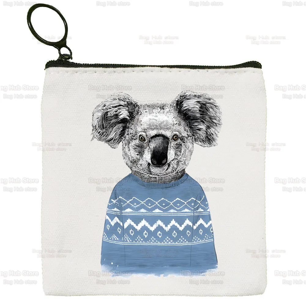 

Kawaii Koala Cute Cartoon Korean Version Simple Coin Purse Female Student Canvas Cute Key Bag Mini Clutch Small Purse