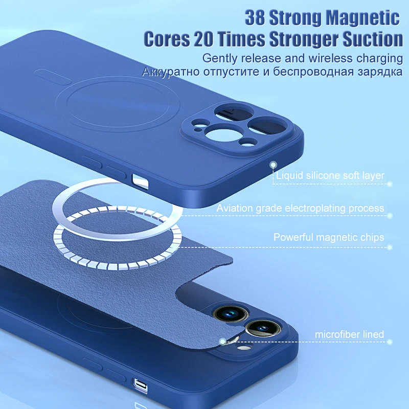 Premium Magnetic Liquid Silicone Phone Case with Wireless Charging Support