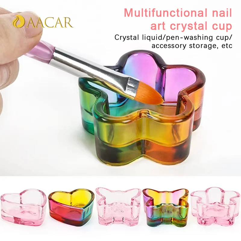 Crystal Glass Acrylic Powder Liquid Nail Cup Colorful Pen Washer Cup Bowl Cup Holder Equipment Nail Art Tools Without Cover 3