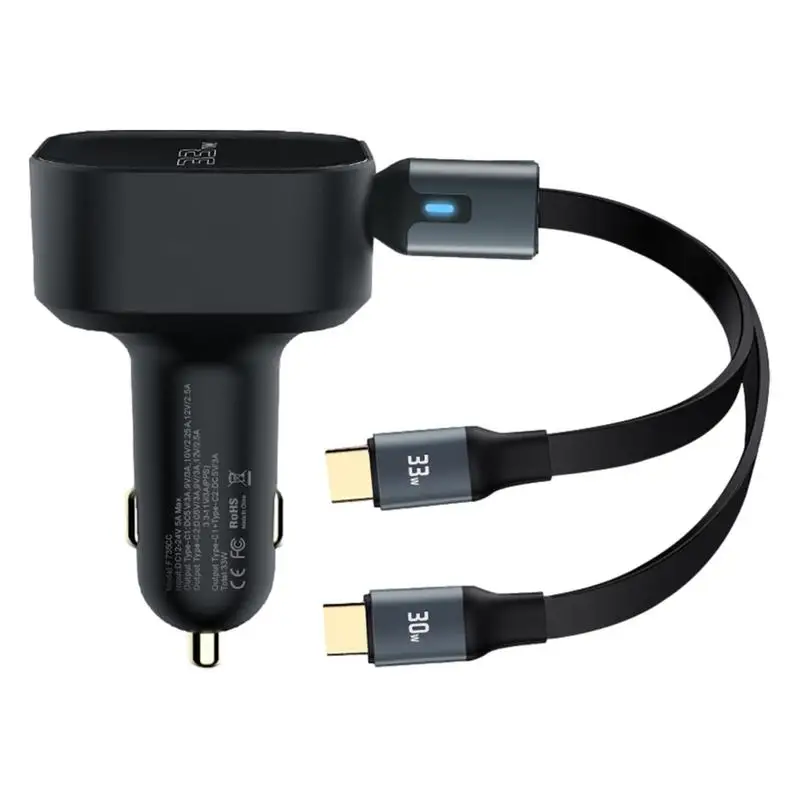 

Retractable Car Charger Fast Charging Adapter With Retractable Cable Retractable Car Charger With Stable Insertion And Traveling