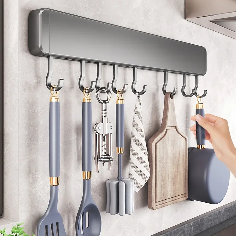 Kitchen Utensil Organizer Hooks Rack Storage shelves Wall Mounted Spoon Holder Accessories