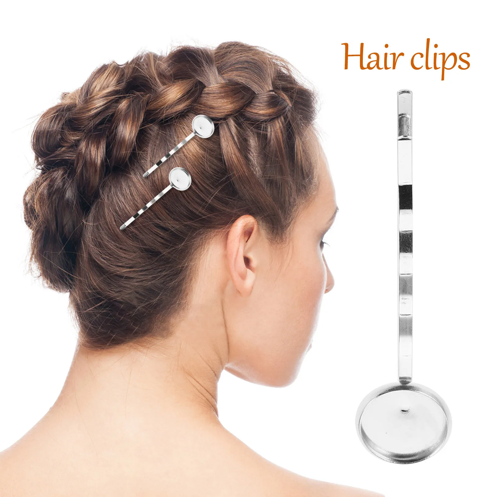 공예용 40개 헤어 클립: 빈 원형 트레이 12mm 내경 실버 메탈 바레트 DIY 헤어 액세서리 여성 소녀용