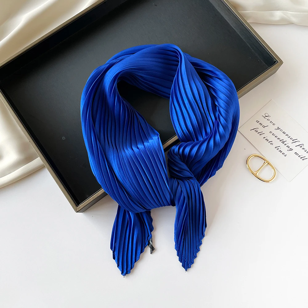 

Crinkled Hair Scarf Decorative Headscarf Small Scarves Silk Pleated Scarf Square Scarf Satin Neckerchief Solid Color Neck Scarf