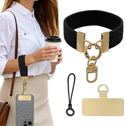 Chic Purple Floral Lanyard Wrist Strap - Cool Sweet Girl Gift - Polyester / Nylon (Black)
