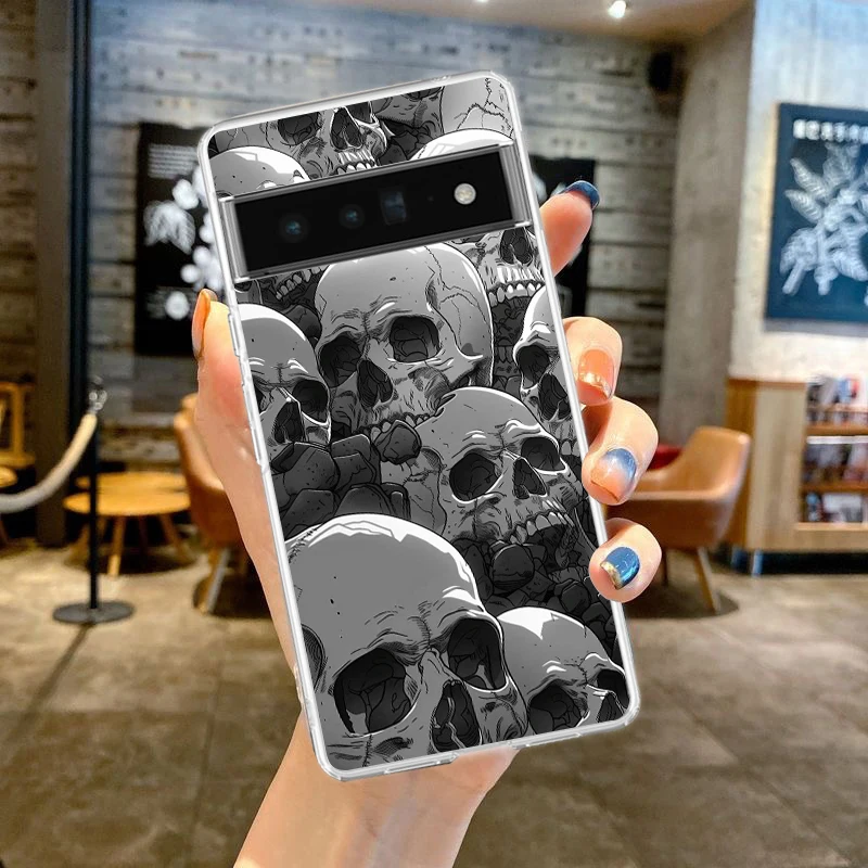 Transparent TPU Phone Case with Pink Purple Skull Design