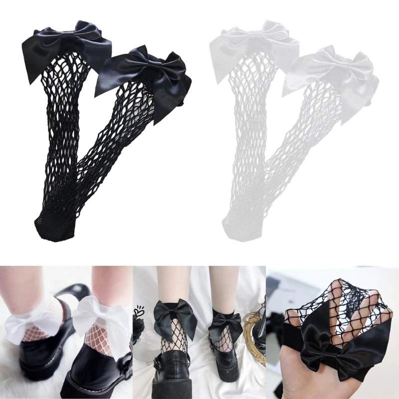 

Женское платье до щиколотки в сеточку с вырезами, носки с бантом и кружевом, сетчатый браслет на ногу