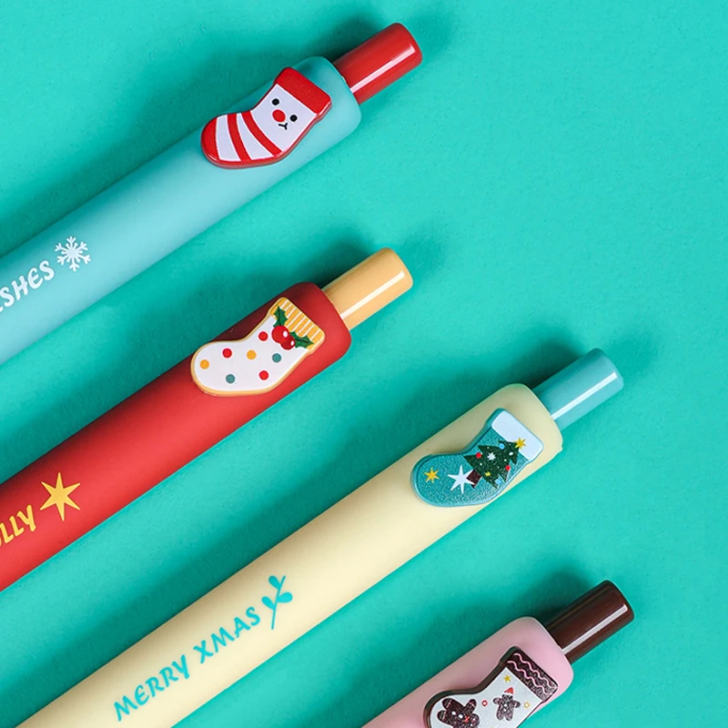 4 Pcs/Set Merry Chrismas Gel Pen Cute Cartoon Best Wishes Christmas Gifts 0.5mm Black Ink Pens School Office Stationary