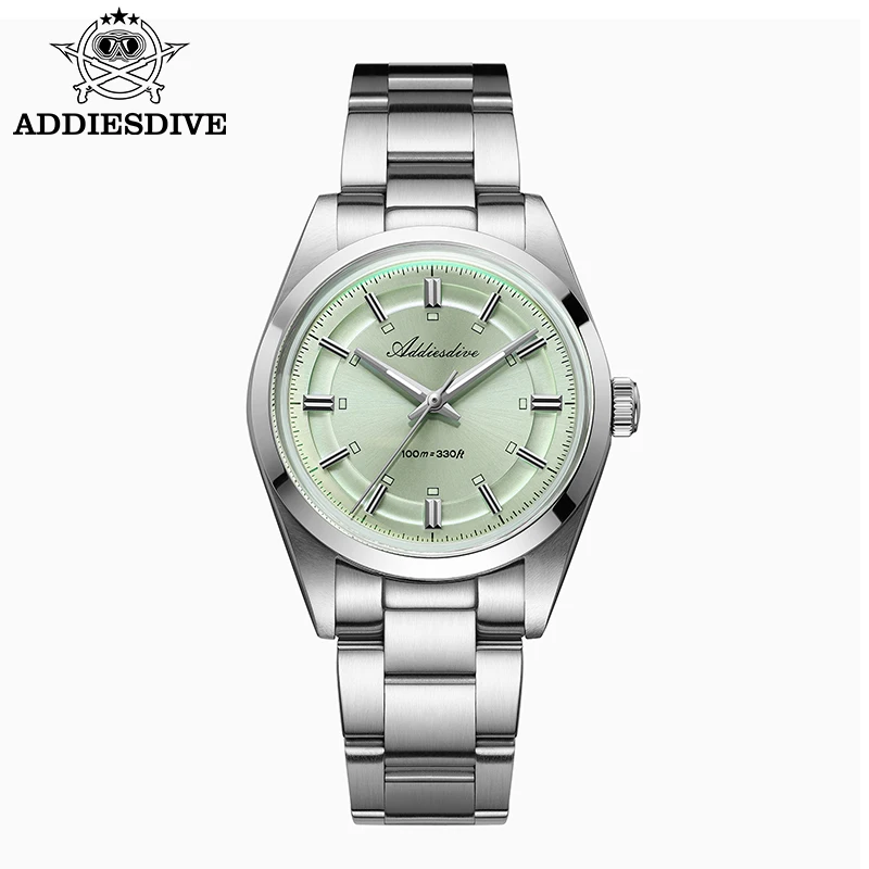 ADDIESDIVE Orologio Uomo 36 Mm - Quadrante Grigio - Vetro Minerale Bombato - Impermeabile 100m - Acciaio 316L - 5