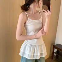 Haut Camisole blanc pour femmes, avec jupe Double couche à volants, débardeur sans manches, épissure amincissante, gilet de Base sans bretelles 6