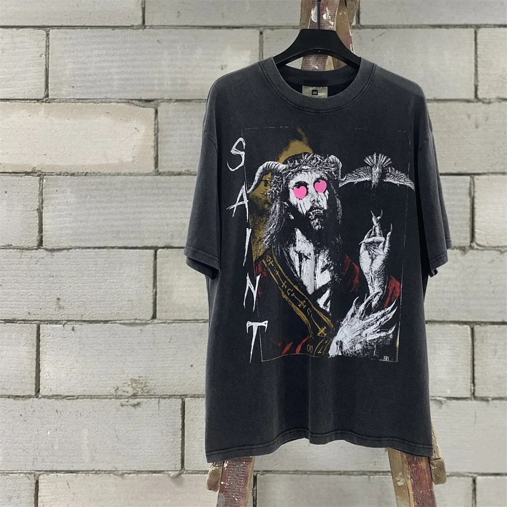 

Hip Hop Harajuku Washed T-Shirt Men American Streetwear Vintage Portrait Graphic T-Shirt 2023 Summer Cotton Frayed Short Sleeve