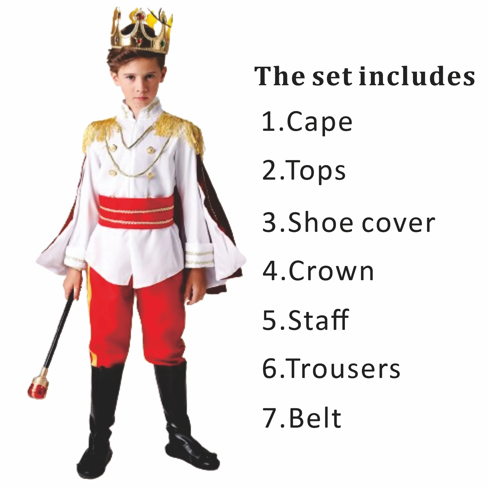 Disfraz de Príncipe para niños, conjunto de 7 piezas para Halloween, ropa de rey, fiesta de Carnaval