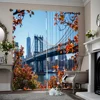 2pcs, 2D flat Party Curtains Bridge and New York Skyline Durable Polyester,Without Electricity Party Decorations Suitable for 1