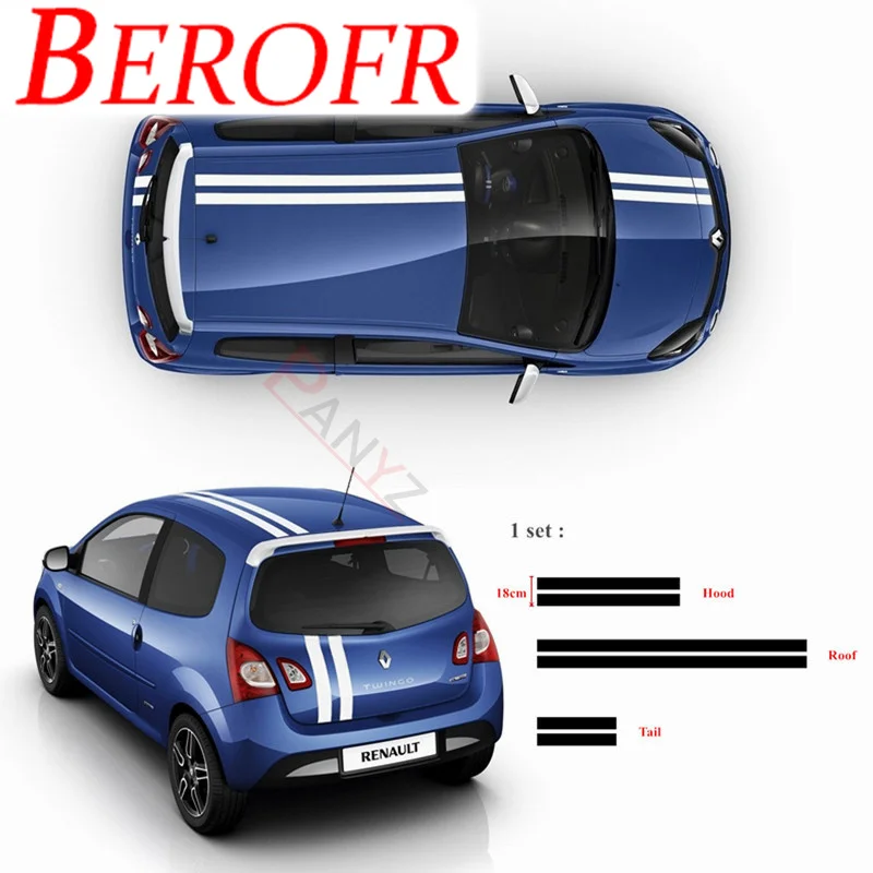 

Автомобильная накидка, спортивные полосы для Renault Megane Clio 1, автомобильная накидка на крышу заднего вида, декоративные наклейки, гоночный Стайлинг