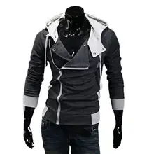 

Men Coat Slim Contrast Colors Patchwork Hooded Button Decor Winter Jacket for Daily Wear