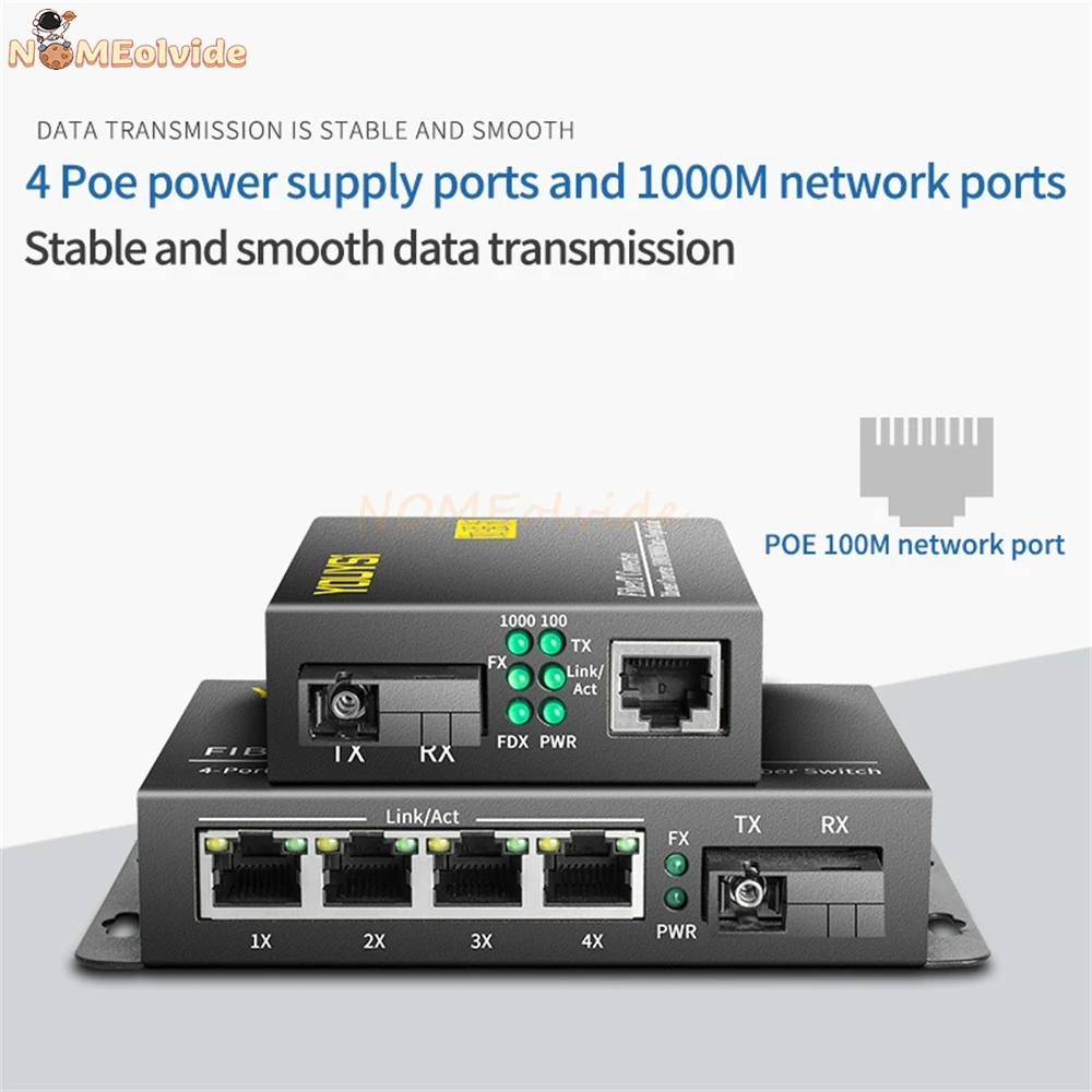 10/100/1000M 1SC/4GE POE Media Converter 3KM Single-Mode Single Fiber Optical Transceiver SC Perfect Product