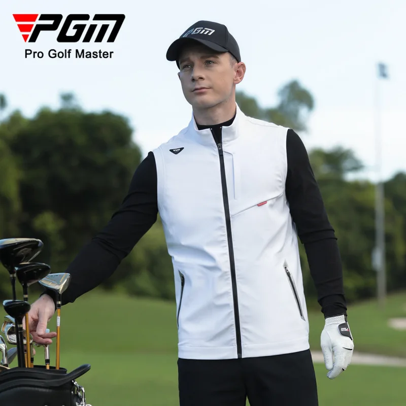 PGM Men Waterproof Golf Jackets Male Windproof Stand Collar Vest Men Warm Sleeveless Sport Coats Full Zipper Casual Waistcoats