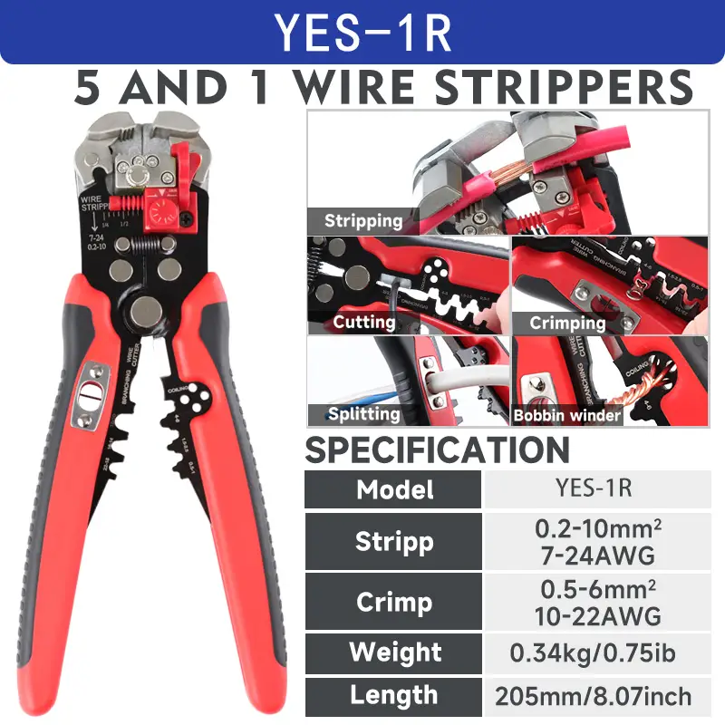 Wire Stripper 24-10 AWG (0.2-6 Mm²) YE-1SE,3 In 1 Automatic Wire Stripping Tool, With Cutting & Crimping Function image 8