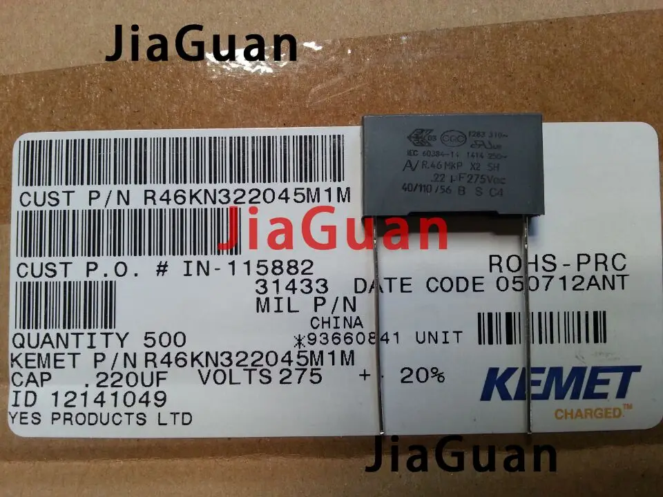 

10pcs NEW AV R46 0.22UF 275V 224/275VAC MKP X2 P22.5MM Film capacitor KEMET 224 275VAC R46KN322045M1M