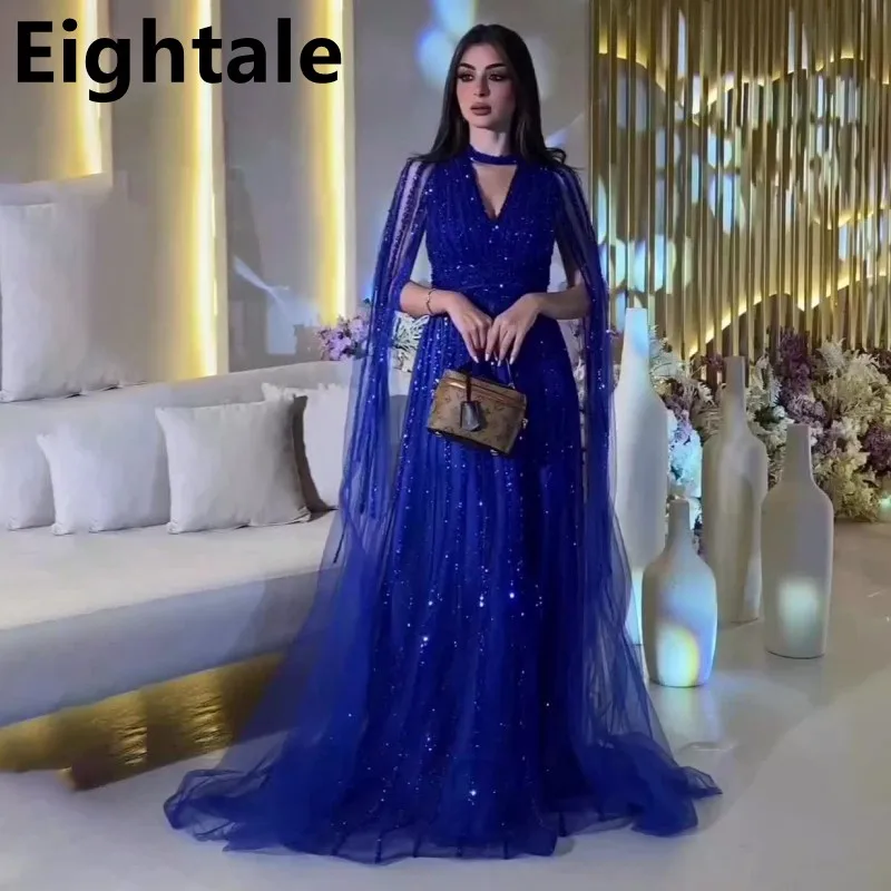 Blue Luxury A-Line Evening Dresses Gowns 2025 Beaded Bling Lace Up For Women Party LA71157A