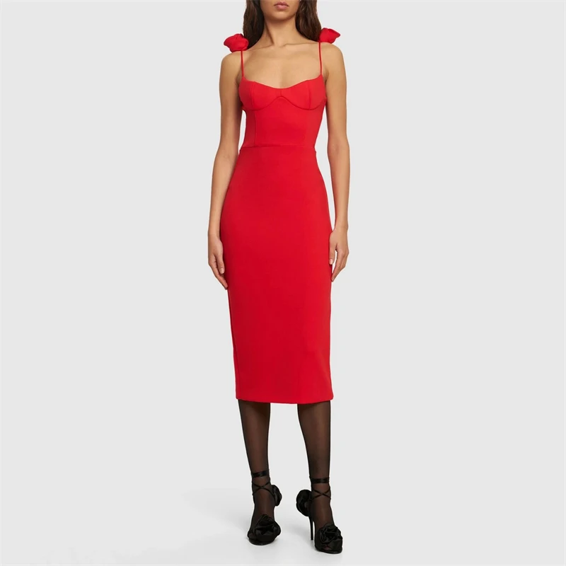 

3D three-dimensional flower decoration rose suspender dress 2024 spring and summer new high quality red slim banquet dress y2k