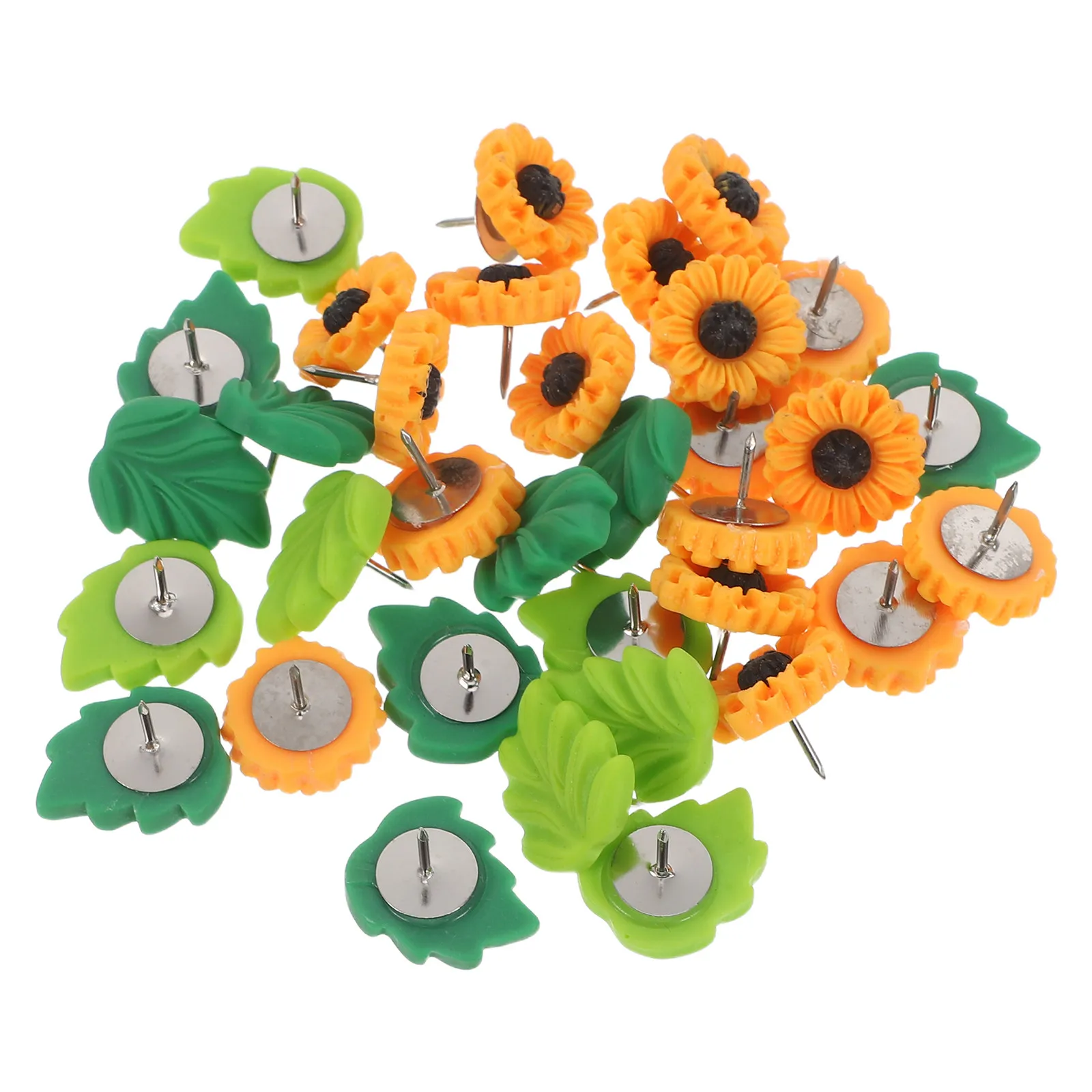 40Pcs 꽃 해바라기 녹색 잎 압정 레진 금속 장 푸시핀 게시판 코르크 보드 사무실 가정용