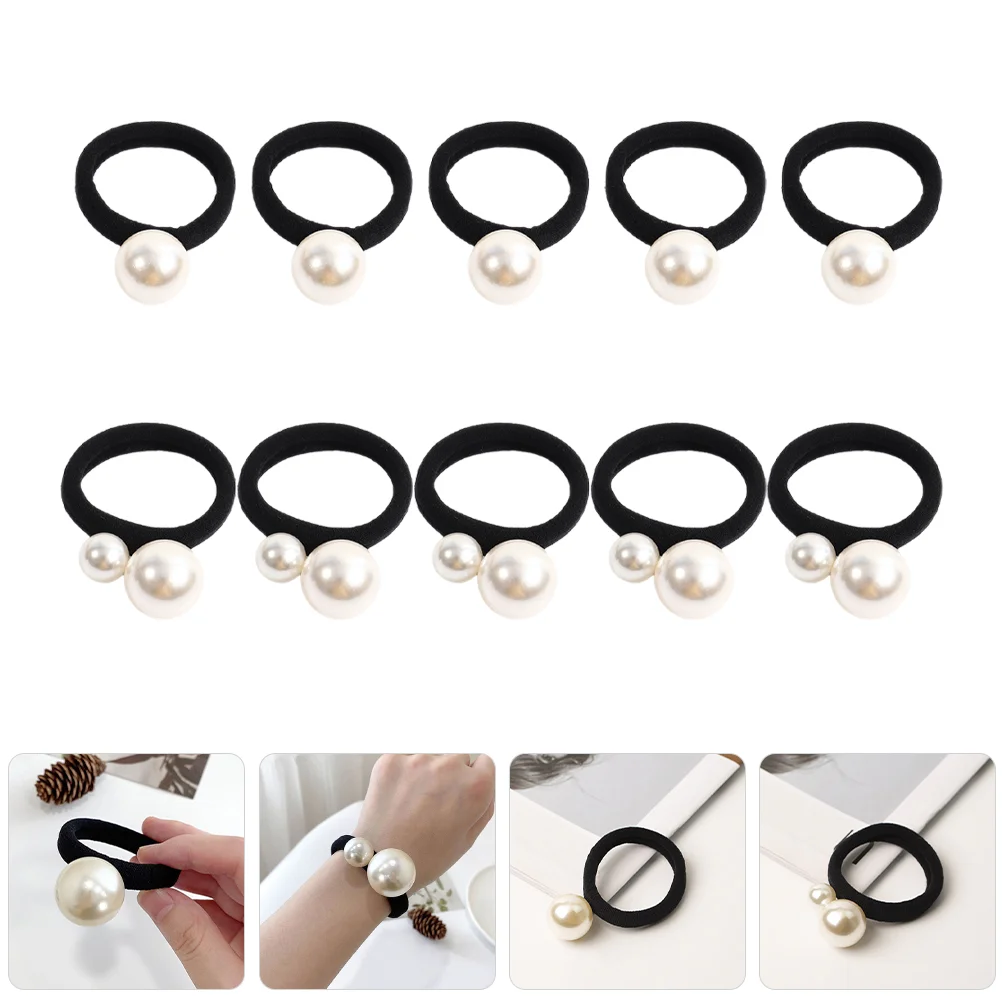 

10 Pcs Ponytail Pearl Hair Tie Miss Ties for Women's Pearls Rope Rubber Band Double